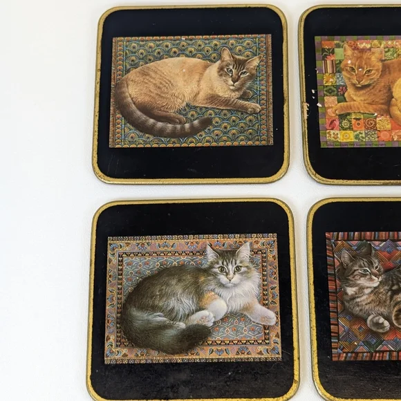 Set of 6 Cats By Lesley Anne Ivory 1989 Vintage Clover Leaf Coasters - Picture 2 of 6